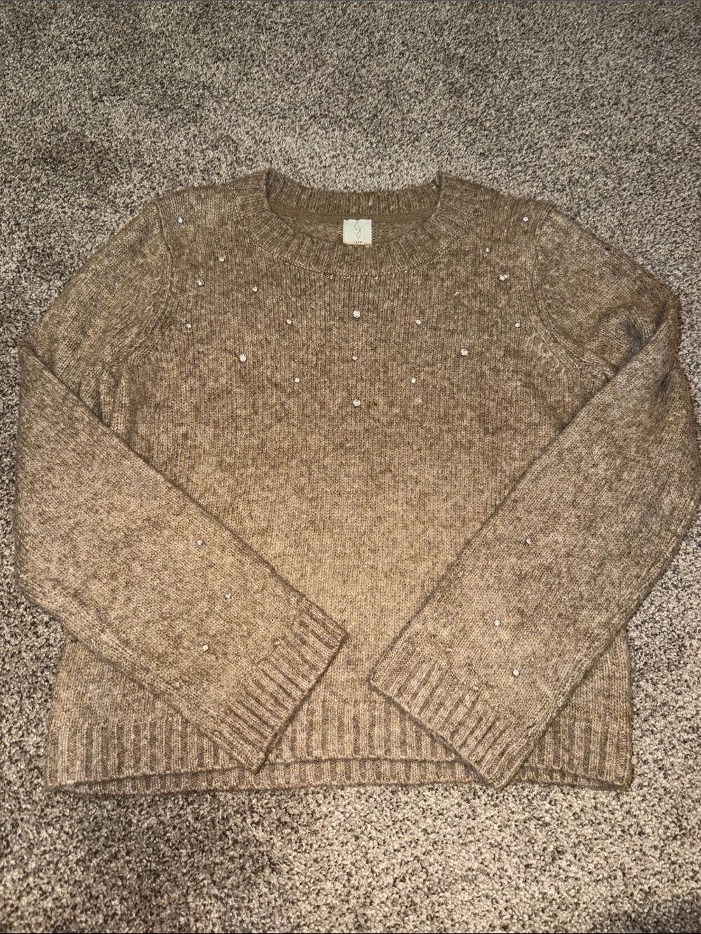 Joie Taupe Beaded Crewneck Sweater